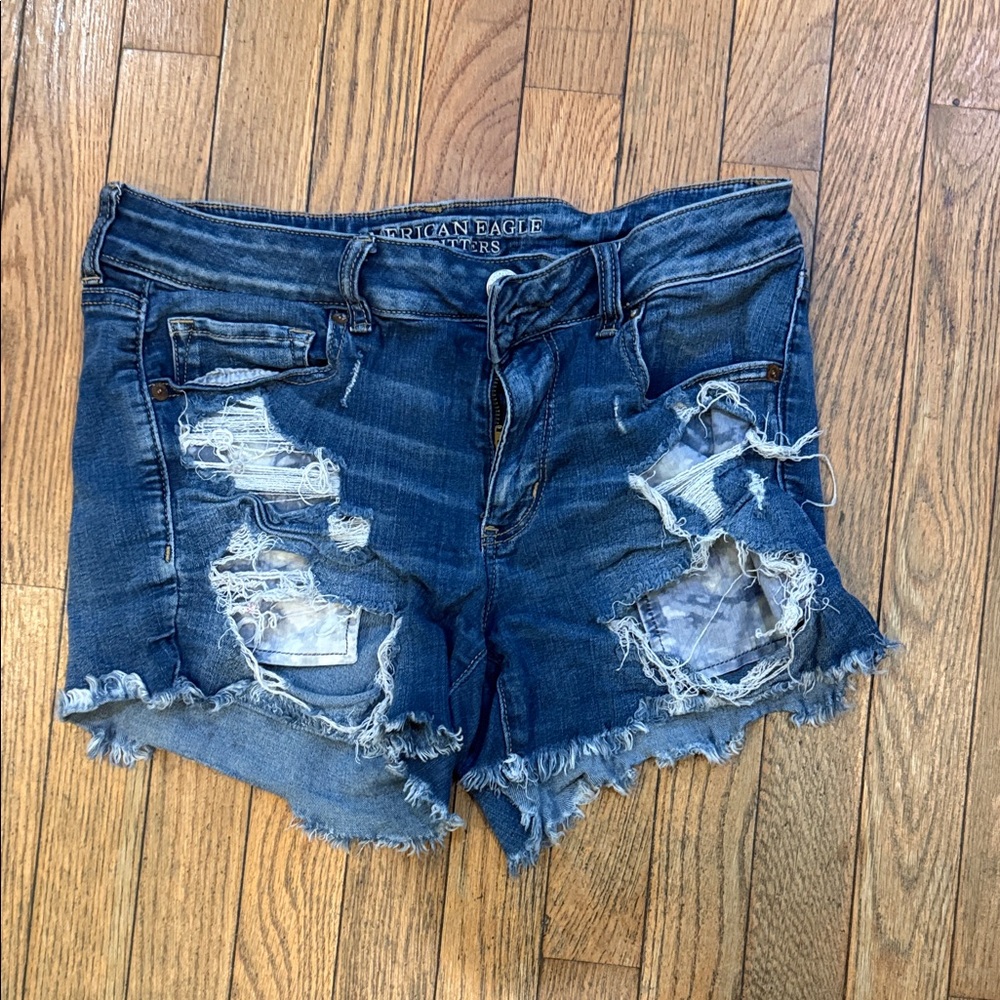 American Eagle Outfitters Distressed Dark Indigo Denim Cutoff Shorts